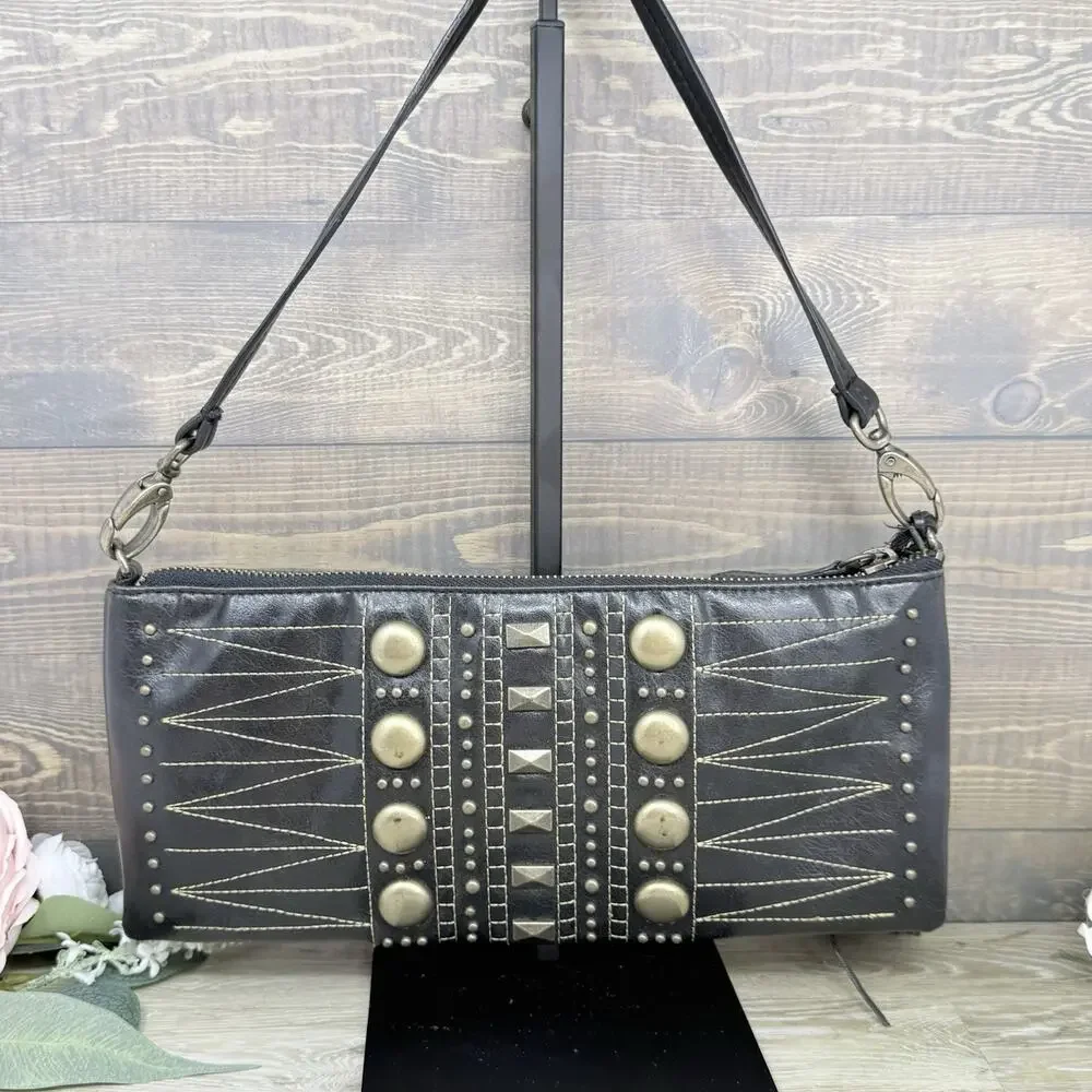 Y2K BCBGirls BCBG Black Contrast Stitch Studded Shoulder Bag Purse